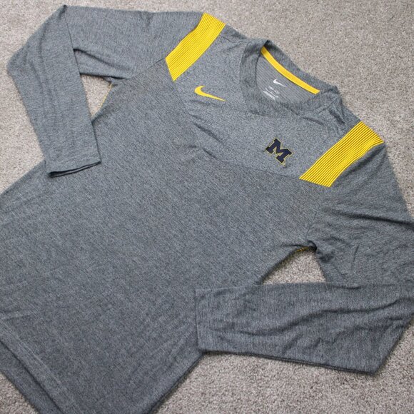 Nike Michigan Wolverines Shirt Mens Small Gray Dri-Fit On-Field Apparel L/S - Picture 3 of 16